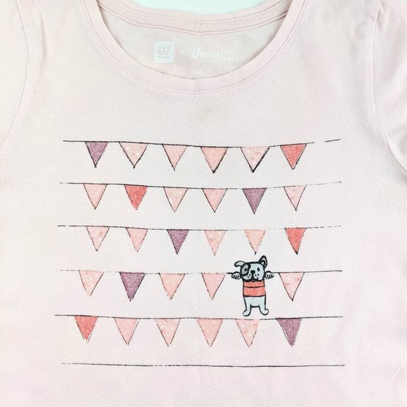 Gap Pink T-Shirt with Dog and Bunting Banner Girls Medium - Picture 2 of 8